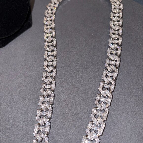 Iced Prong Link Necklace 12mm - Silver - Picture 2 of 2